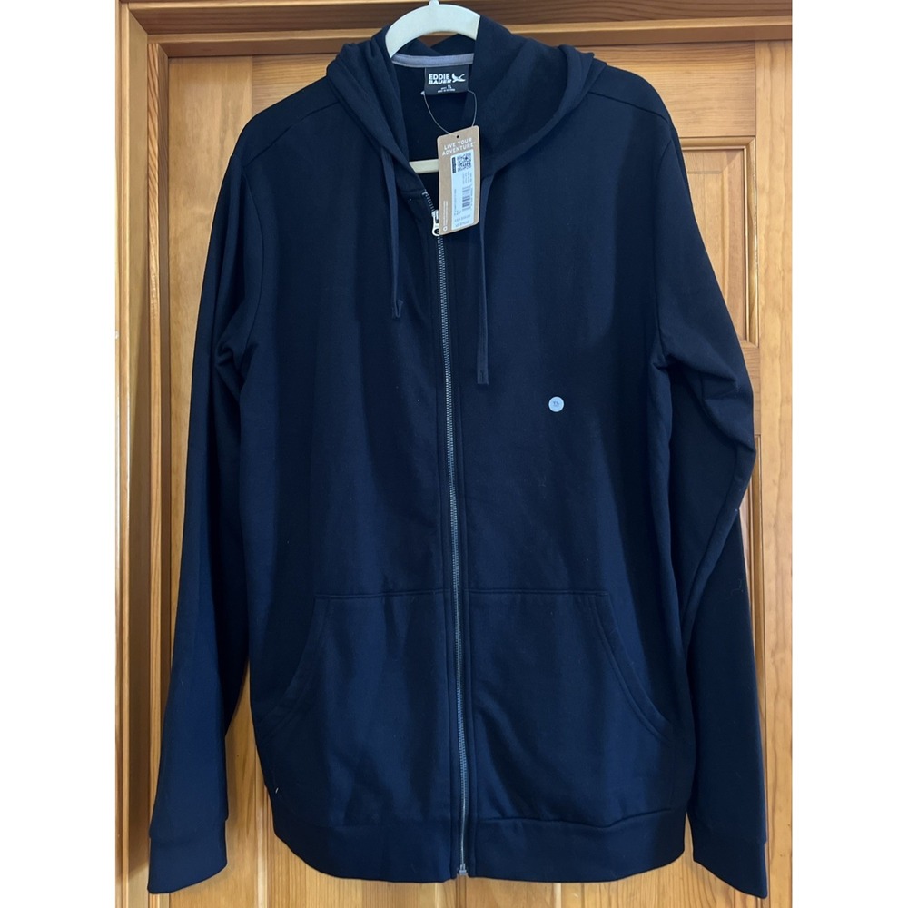 Eddie Bauer Mens Full Zip Hoodie Black Fleece Sweatshirt Tall Large